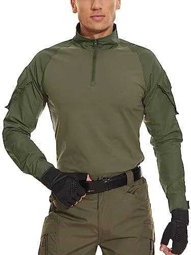 MAGCOMSEN Men's Tactical Military Shirts 1/4 Zip Long Sleeve | Breathable & Durable Army Green thumbnail 6