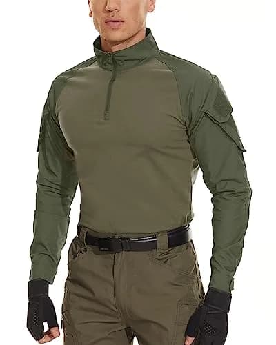 MAGCOMSEN Men's Tactical Military Shirts 1/4 Zip Long Sleeve | Breathable & Durable Army Green thumbnail 2