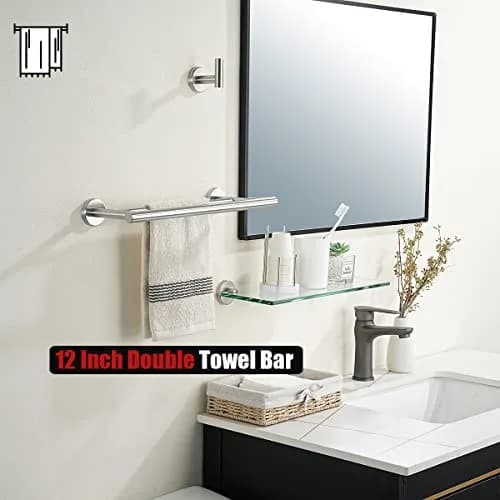 JQK Double Towel Bar 30cm (12 Inch Usable) Brushed Stainless Steel | Rust-Proof Wall Mount for Bathrooms thumbnail 5