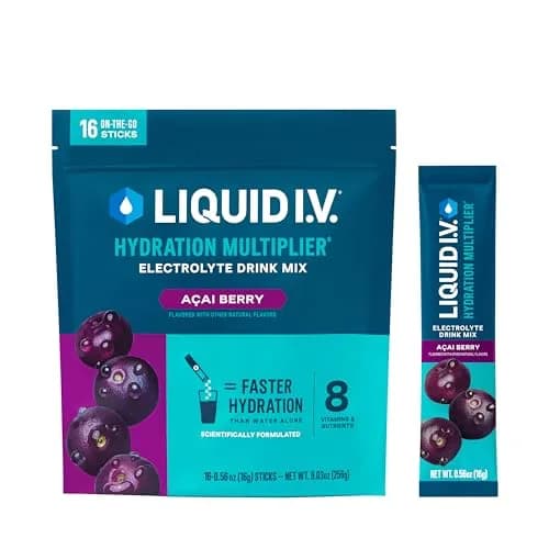 Liquid I.V. Hydration Multiplier Electrolyte Drink Mix, Acai Berry 16 Count | Clinically Tested Hydration Faster Than Water thumbnail 1