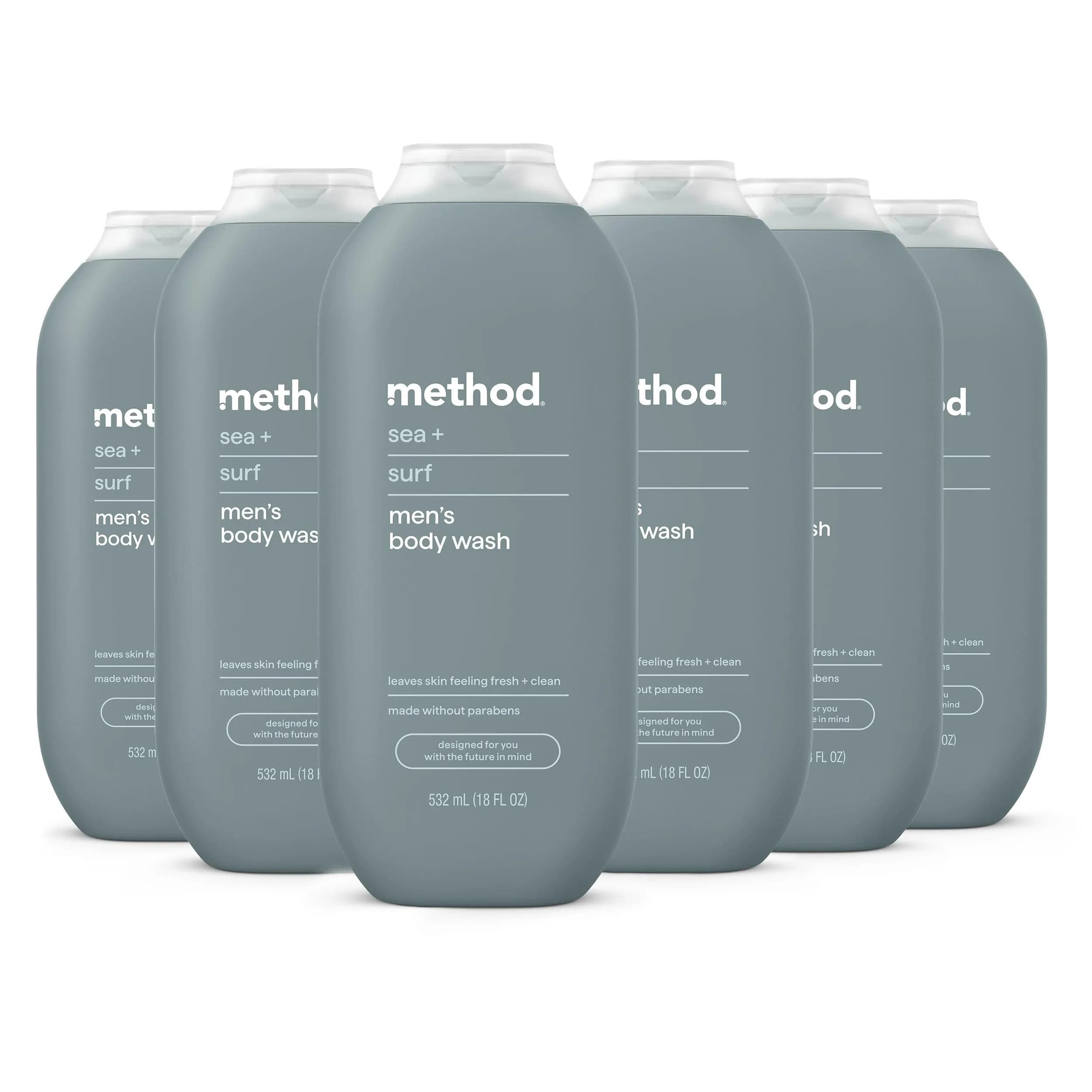 Method Men’s Body Wash Glacier + Granite 18 fl oz | Rich, Creamy Lather for All Skin Types — Sea + Surf / 18 Fl Oz