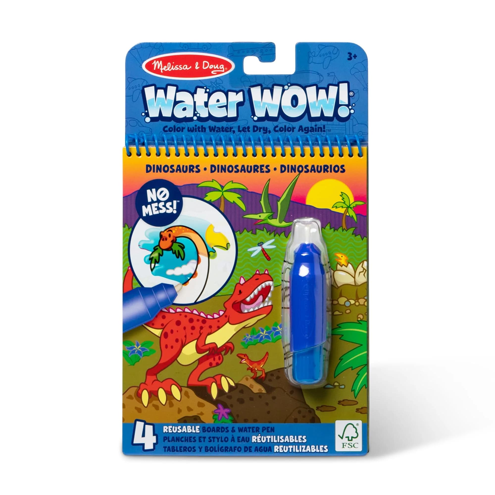 Melissa & Doug Water Wow! On The Farm Mess Free Coloring Book 25cm (9.8in) | Reusable Water-Reveal Activity Pad — Dinosaurs