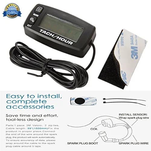 Foundown Engine Hour Meter Inductive Tachometer Backlit Digital 0-99999.9H | Resettable RPM & Maintenance Timer thumbnail 4