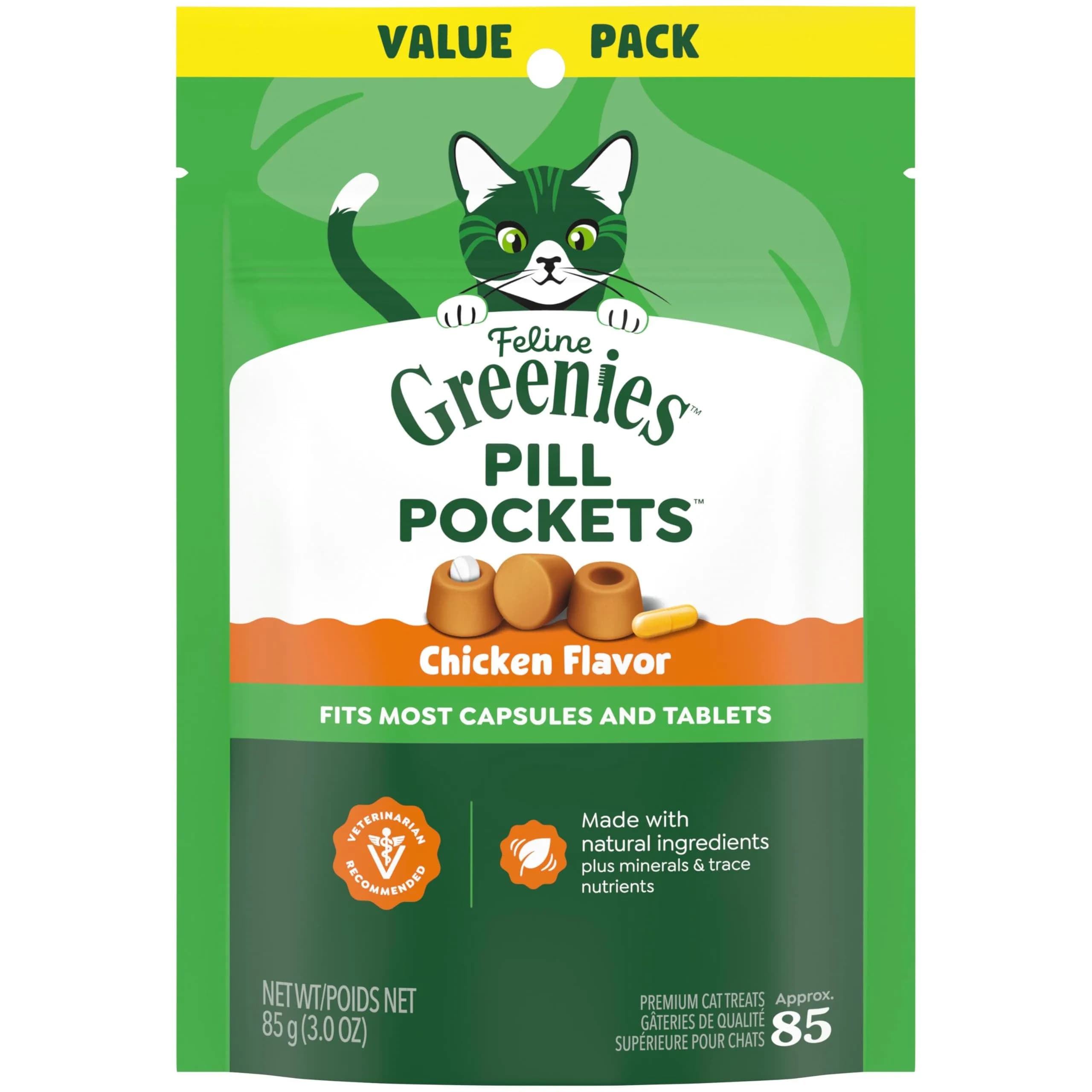 Greenies Feline Pill Pockets Soft Cat Treats, Chicken Flavor, 85 Count | Stress-Free Pill Administration - main product image