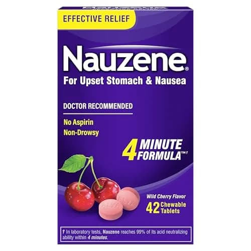 Nauzene Non-drowsy Upset Stomach & Nausea Relief Chewable Tablets 42 ct | Fast-Acting in 4 Minutes, Doctor Recommended thumbnail 1