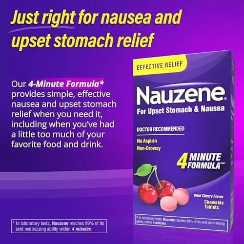 Nauzene Non-drowsy Upset Stomach & Nausea Relief Chewable Tablets 42 ct | Fast-Acting in 4 Minutes, Doctor Recommended thumbnail 2
