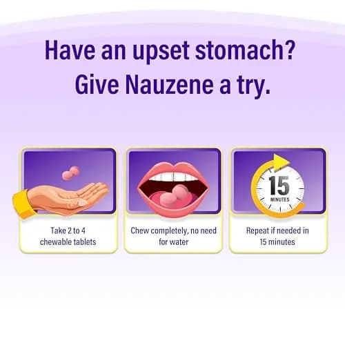 Nauzene Non-drowsy Upset Stomach & Nausea Relief Chewable Tablets 42 ct | Fast-Acting in 4 Minutes, Doctor Recommended thumbnail 4