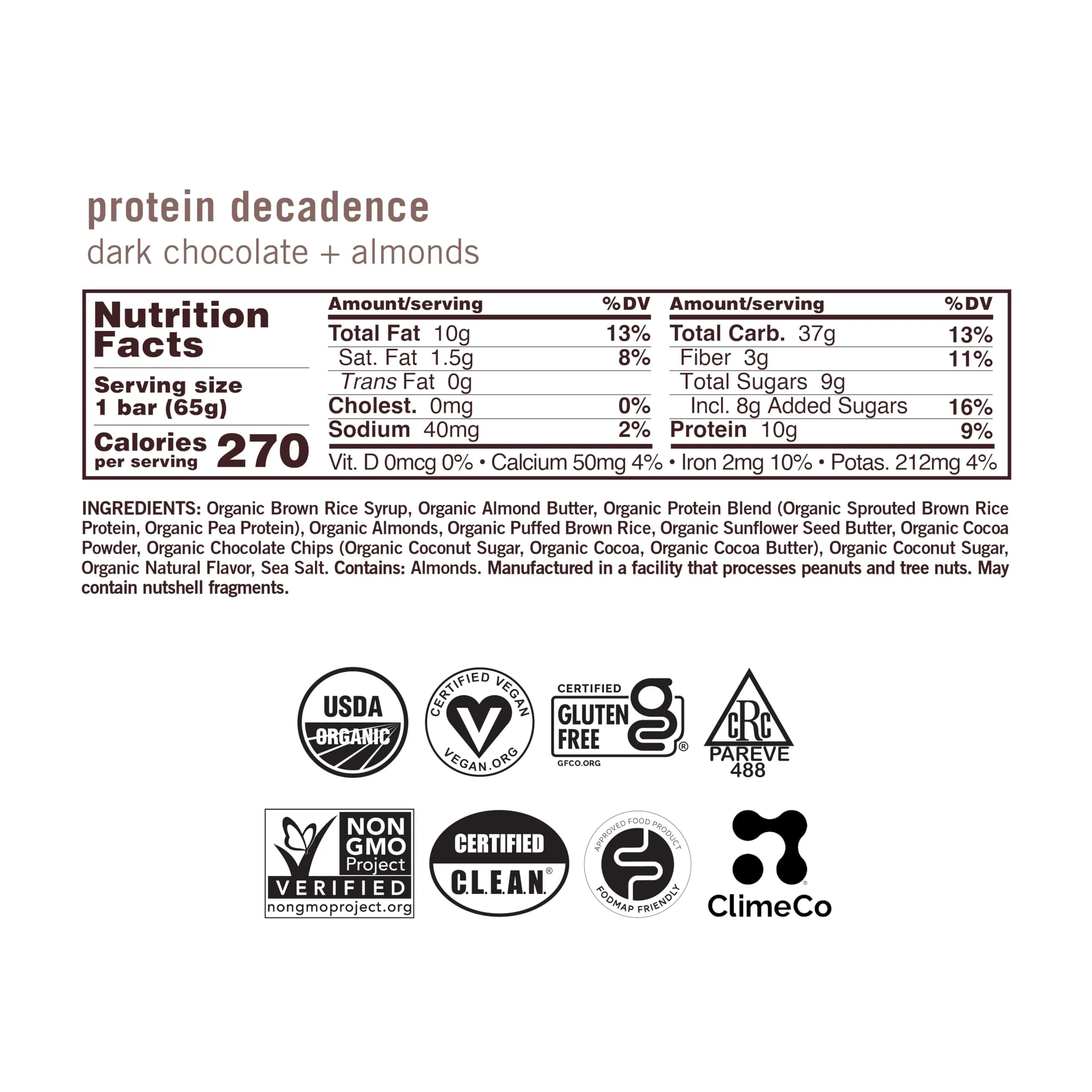 GoMacro Organic Dark Chocolate Almond Macrobar 2.3oz (65g) | 10g Protein Snack Bar