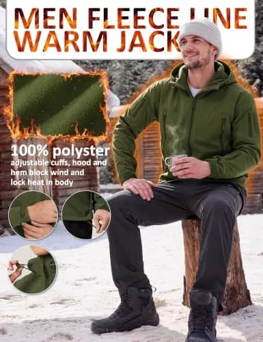 TACVASEN Men's Fleece Softshell Jacket Waterproof Winter Tactical Hooded | Outdoor & Casual thumbnail 4