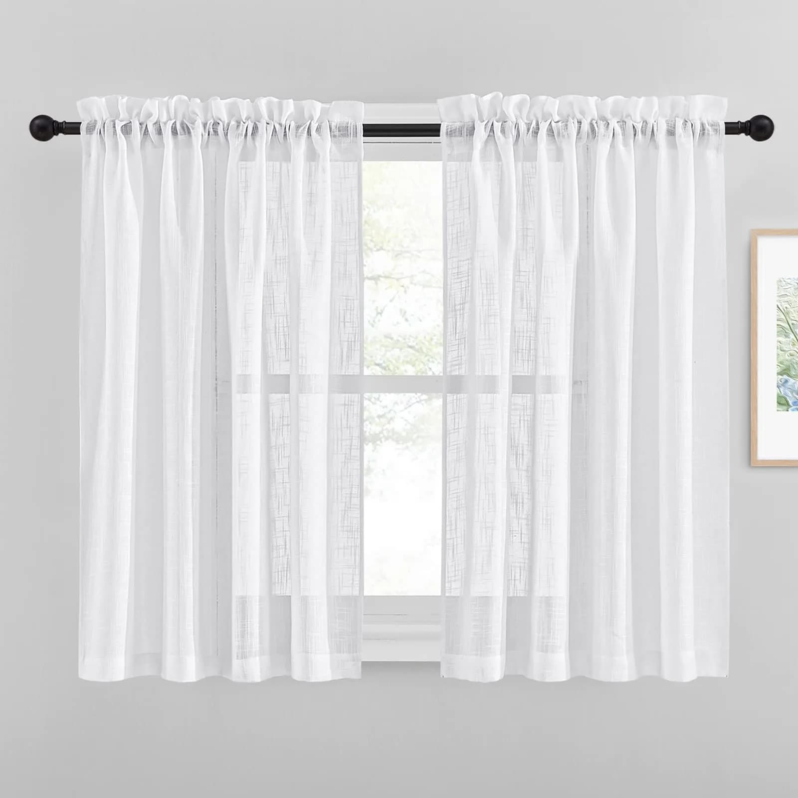 NICETOWN Sheer Linen Curtains Natural Style, W66 x L63 | Privacy & Elegant Linen Look — White