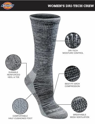 Dickies Women's Dri-Tech Moisture Control Crew Socks | Moisture-Wicking, Supportive, Mid-Calf thumbnail 4