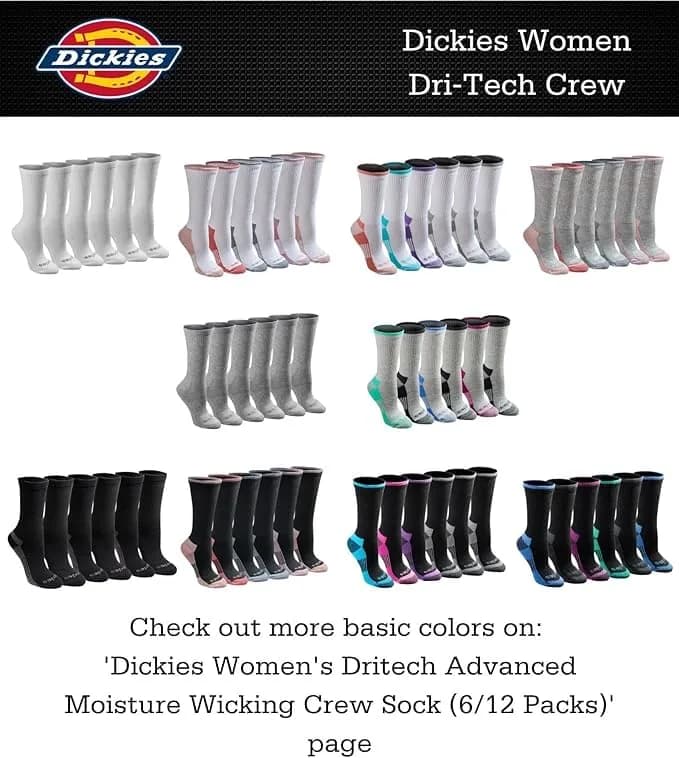 Dickies Women's Dri-Tech Moisture Control Crew Socks | Moisture-Wicking, Supportive, Mid-Calf thumbnail 5