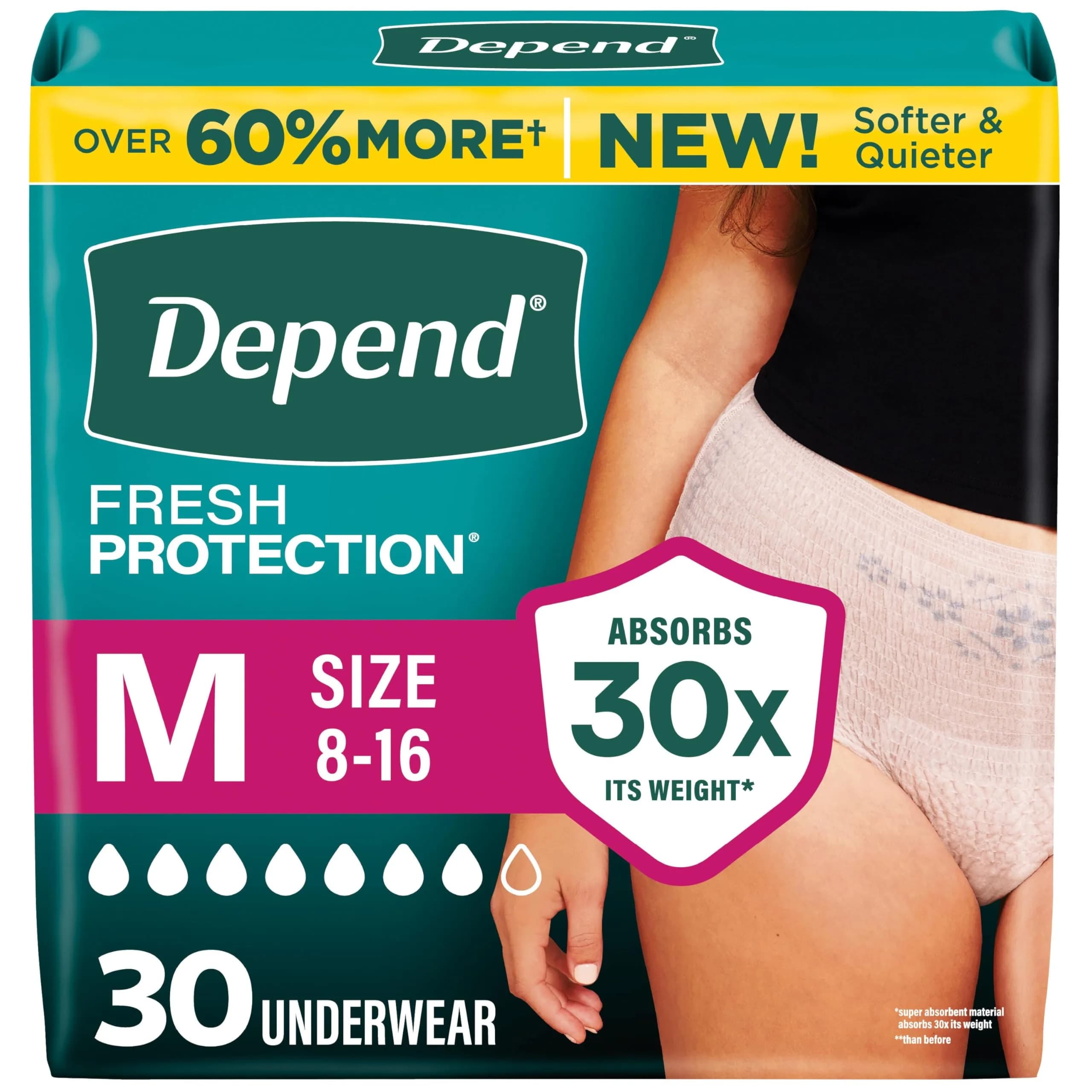 Depend Fresh Protection Adult Diapers for Women Medium | Ultra-Absorbent, Odor-Controlled Comfort