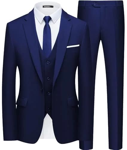 WULFUL Men’s Slim Fit Suit 3-Piece Blue | Modern Business & Wedding Attire thumbnail 1