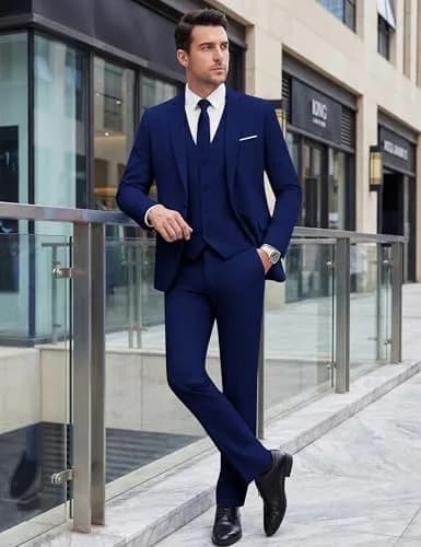 WULFUL Men’s Slim Fit Suit 3-Piece Blue | Modern Business & Wedding Attire thumbnail 8