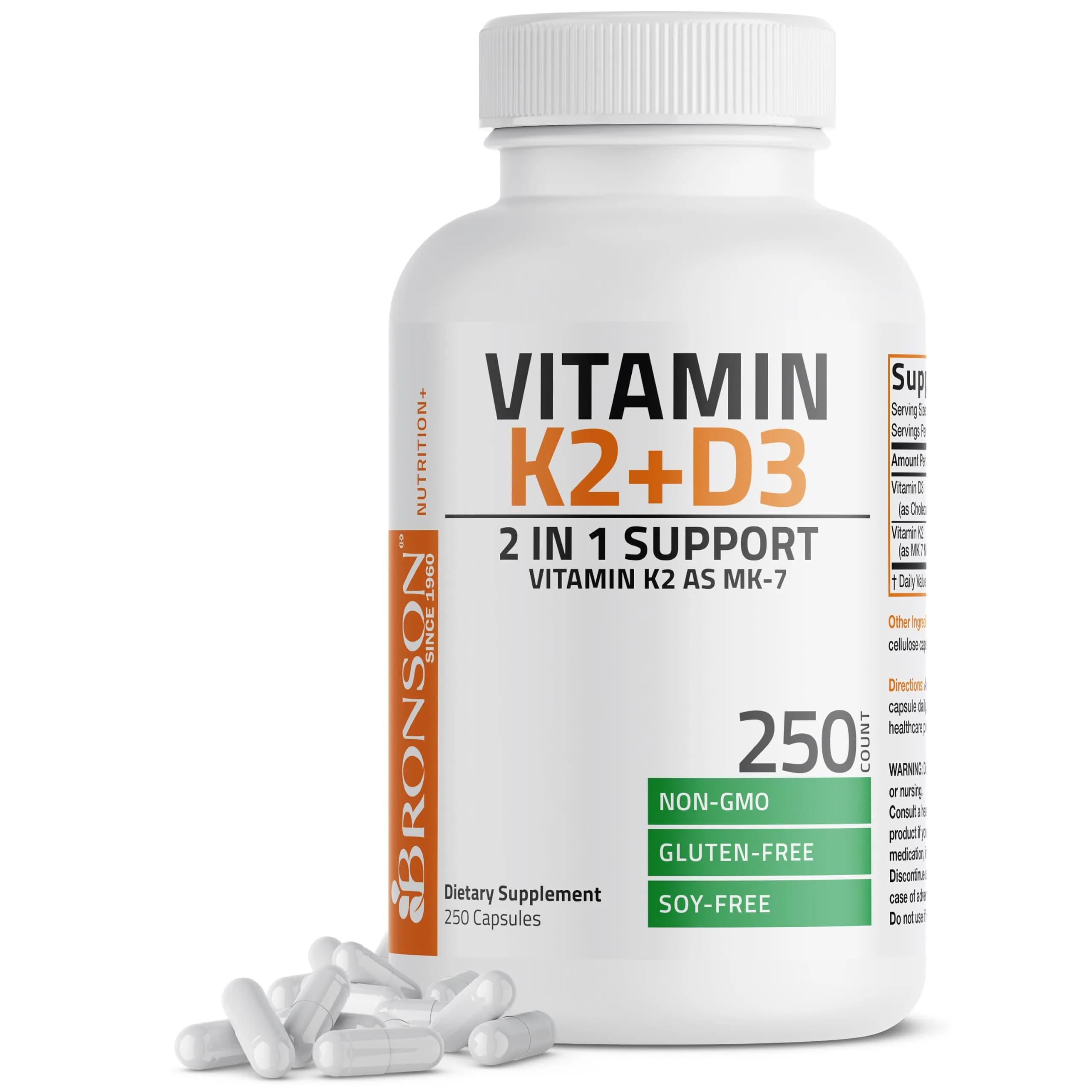 Bronson Vitamin K2 D3 Complex 250 Capsules - main product image