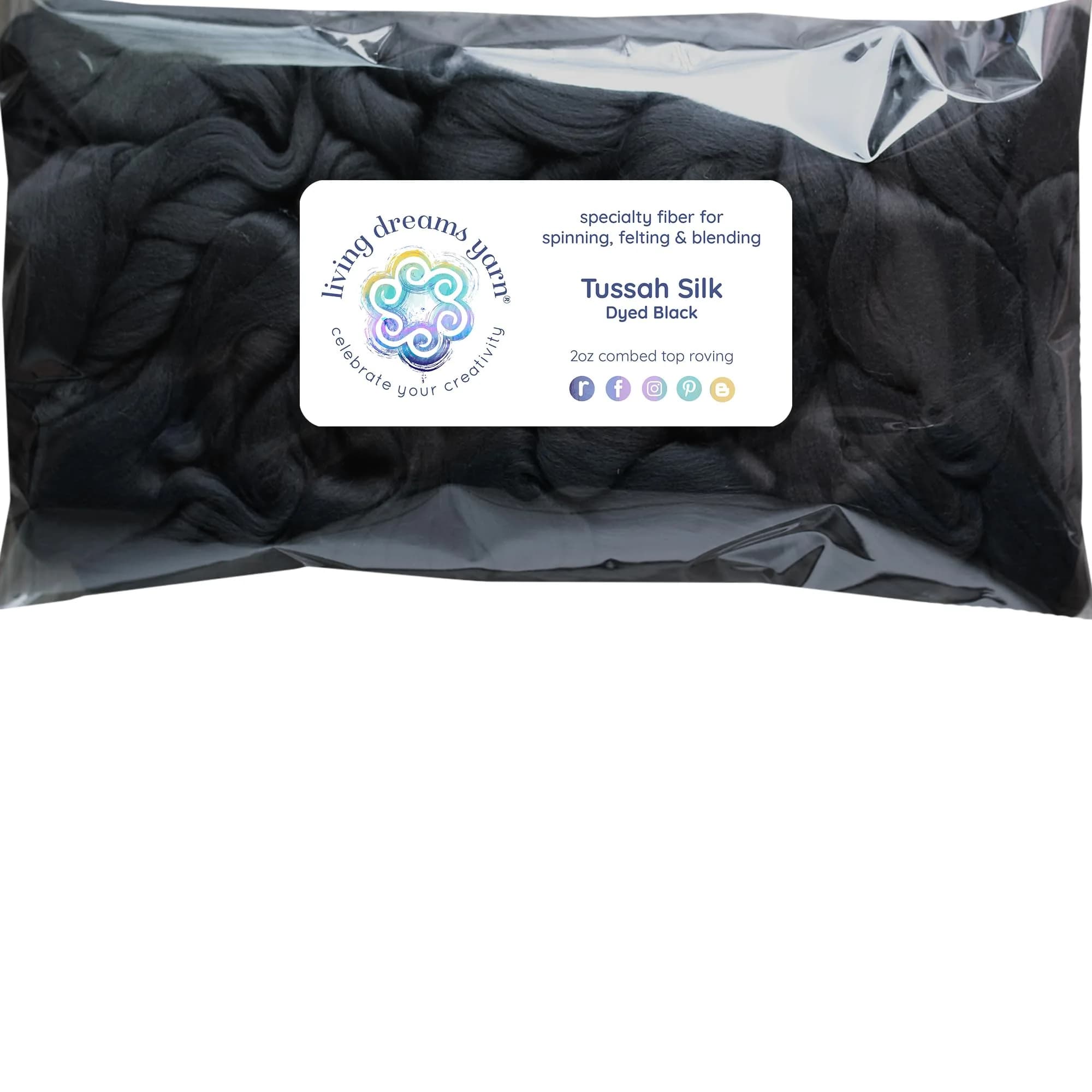 Living Dreams Yarn Bright White Tussah Silk Fiber for Soap Making & Felting | Premium Grade 50g — Tussah - Black