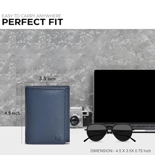 Oak Leathers Trifold Wallet for Men Blue RFID Blocking Slim with ID Window, Gift Box 12.7cm x 13.2cm (5" x 5.2") thumbnail 4