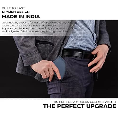 Oak Leathers Trifold Wallet for Men Blue RFID Blocking Slim with ID Window, Gift Box 12.7cm x 13.2cm (5" x 5.2") thumbnail 7
