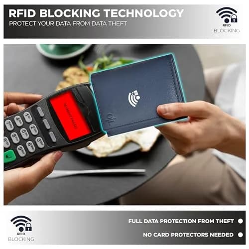Oak Leathers Trifold Wallet for Men Blue RFID Blocking Slim with ID Window, Gift Box 12.7cm x 13.2cm (5" x 5.2") thumbnail 3