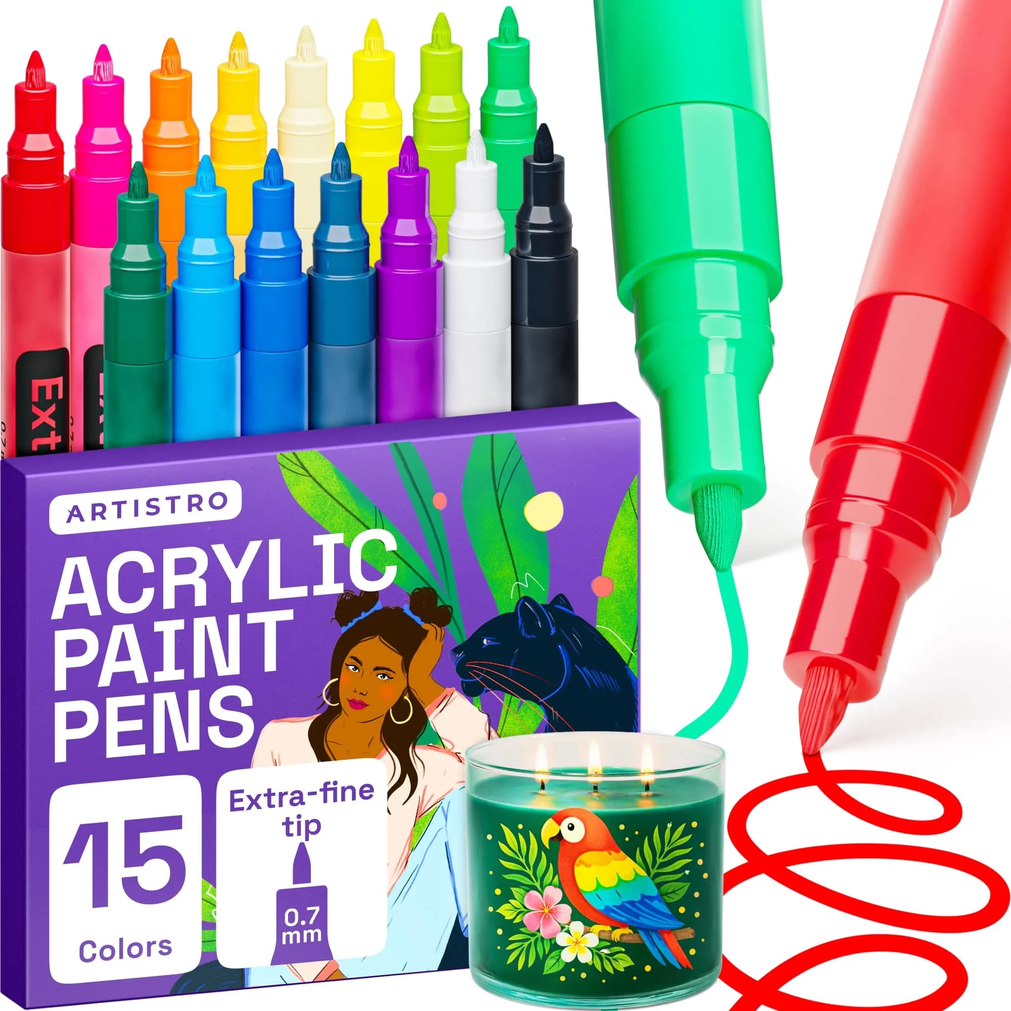 ARTISTRO Acrylic Dual-Tip Glass Marker Pens for Wine Glasses, 100 Count | Vibrant Multicolor Paint Pens for Parties & Crafts — Multicolor
