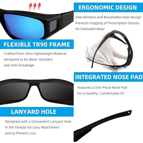JIANGTUN Oversized Cover Prescription Sunglasses | Warp Around Polarized Fitover UV Protection thumbnail 3