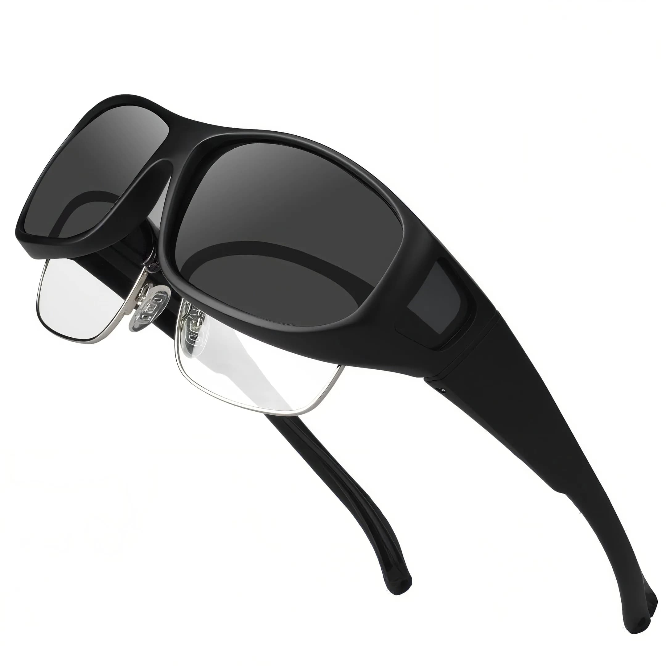 JIANGTUN Fit Over the Glass Sunglasses Size L | Polarized UV 400 Protection, Oversized Black Frame Blue Lens — Size M Black Frame Grey Lens