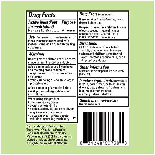 Dramamine Nausea Relief Tablets, Long-Lasting, 20 Tablets (2 x 10 Ct) | Fast Relief for Motion Sickness & Nausea thumbnail 6