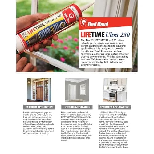 Red Devil Lifetime Ultra Premium Elastomeric Acrylic Latex Sealant, White, 10.1 oz Pack of 12 | Lifetime Durability Guarantee thumbnail 3