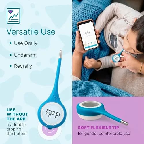 Kinsa QuickCare Smart Digital Thermometer with Bluetooth & App | FDA Cleared for Oral, Rectal, Armpit Use | Kinsa Blue thumbnail 3