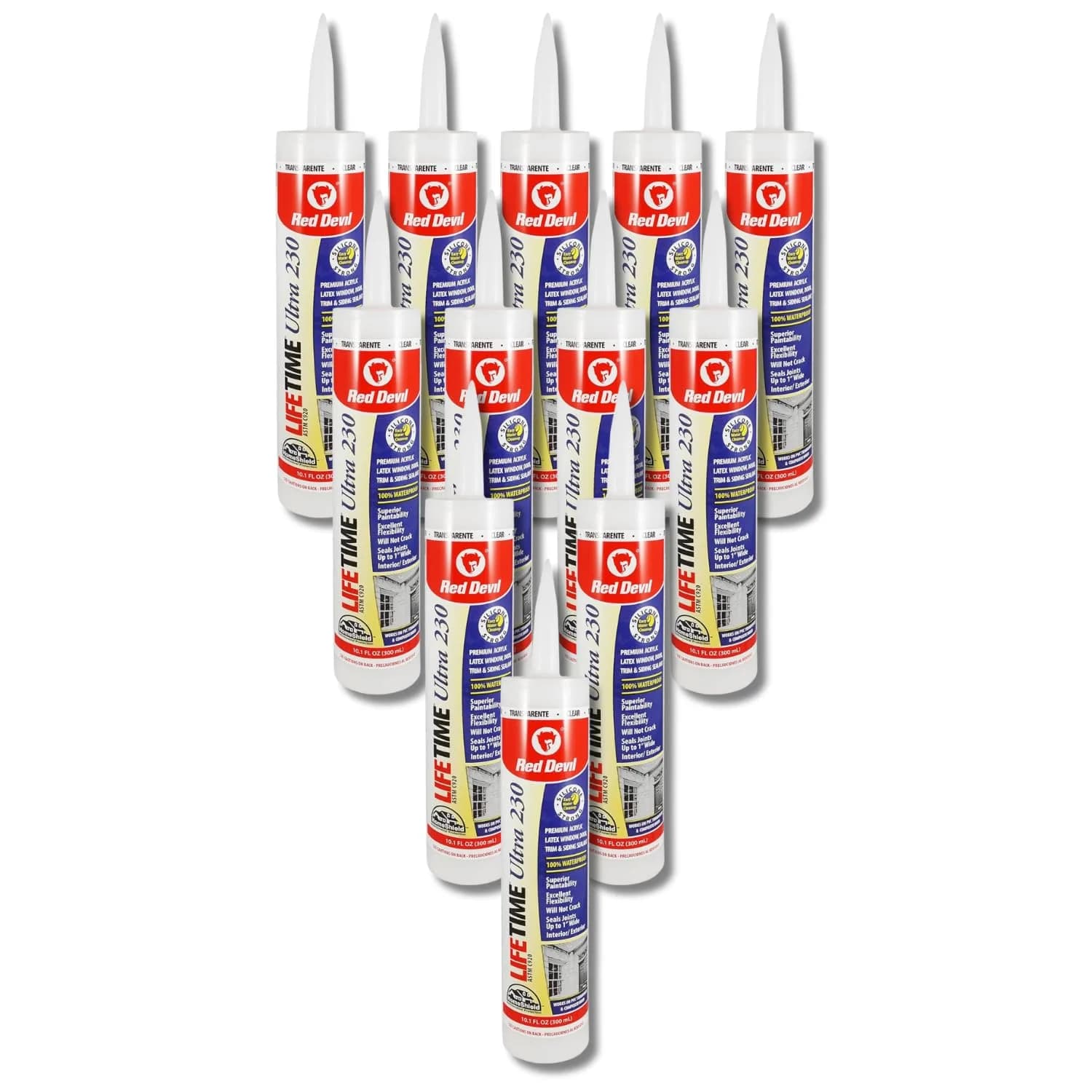 Red Devil Lifetime Ultra Premium Elastomeric Acrylic Latex Sealant Clear 10.1 oz (299 ml) Pack of 12 | Fire Barrier Caulk for Through-Penetration thumbnail 1