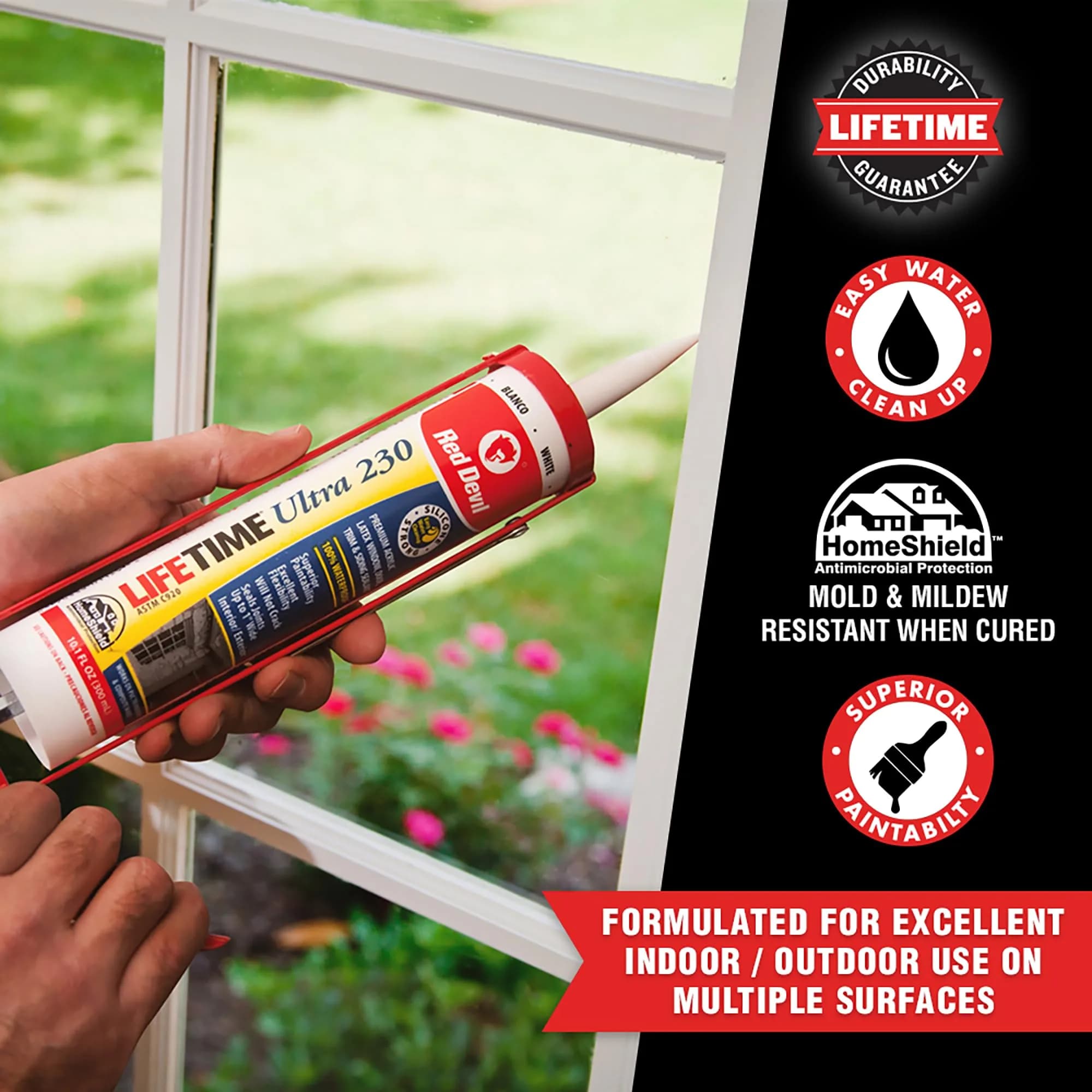Red Devil Lifetime Ultra Premium Elastomeric Acrylic Latex Sealant Clear 10.1 oz (299 ml) Pack of 12 | Fire Barrier Caulk for Through-Penetration thumbnail 2