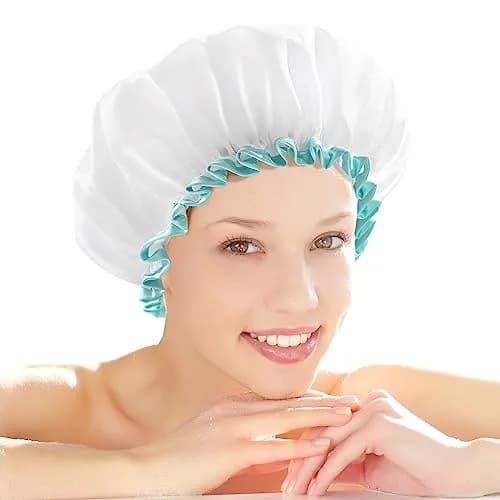 mikimini Large Shower Cap for Long Hair, White, 30cm (12 inch) | Waterproof & Reusable Hair Protection thumbnail 1