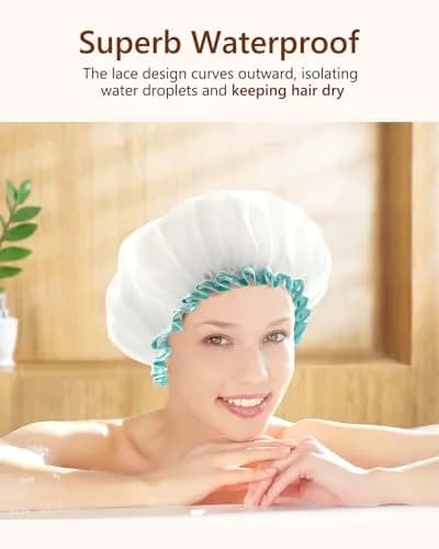 mikimini Large Shower Cap for Long Hair, White, 30cm (12 inch) | Waterproof & Reusable Hair Protection thumbnail 5