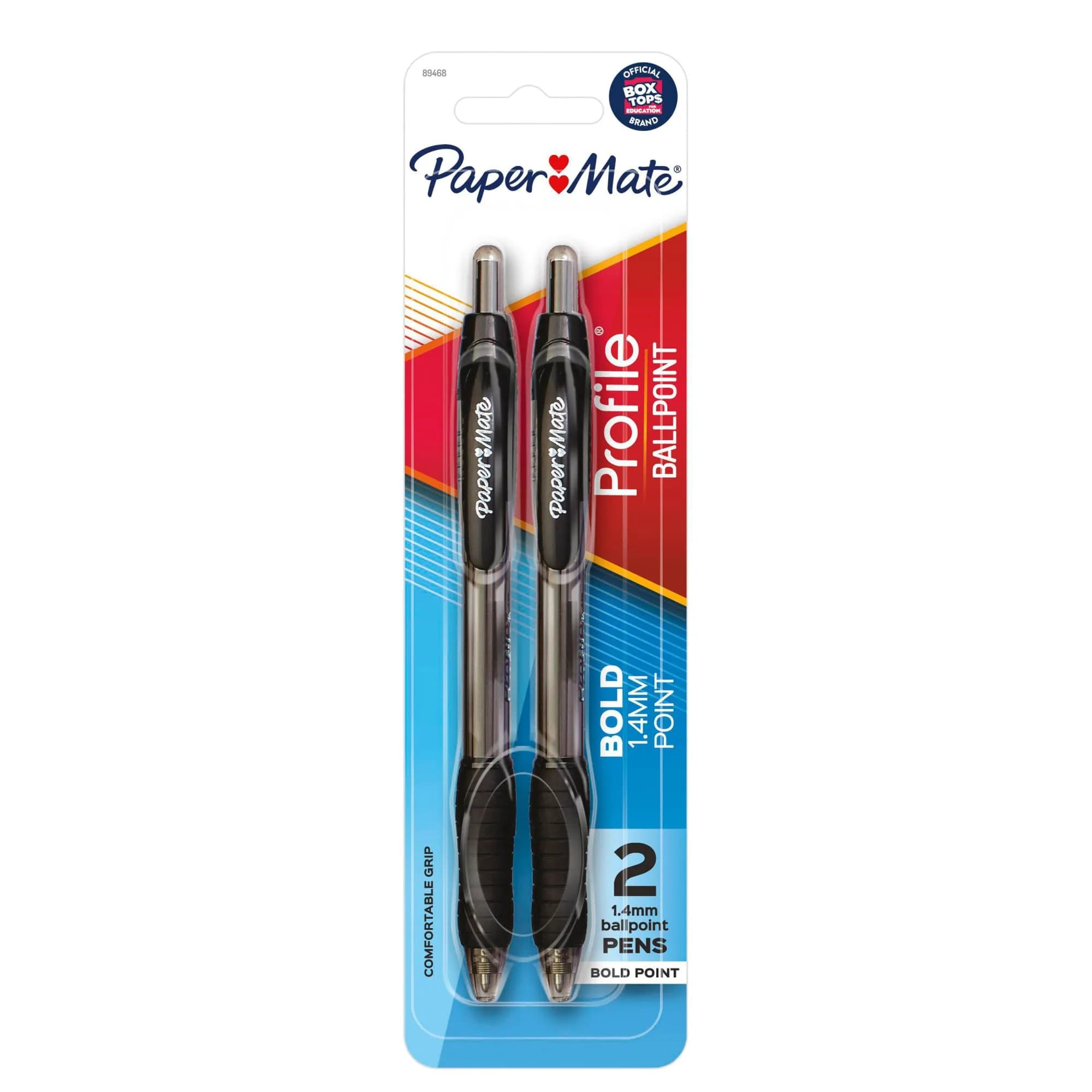 Paper Mate Profile Retractable Ballpoint Pen 2-Pack | Bold Black Ink, 1.4mm Line Width, Refillable, Office & School Supplies — Black