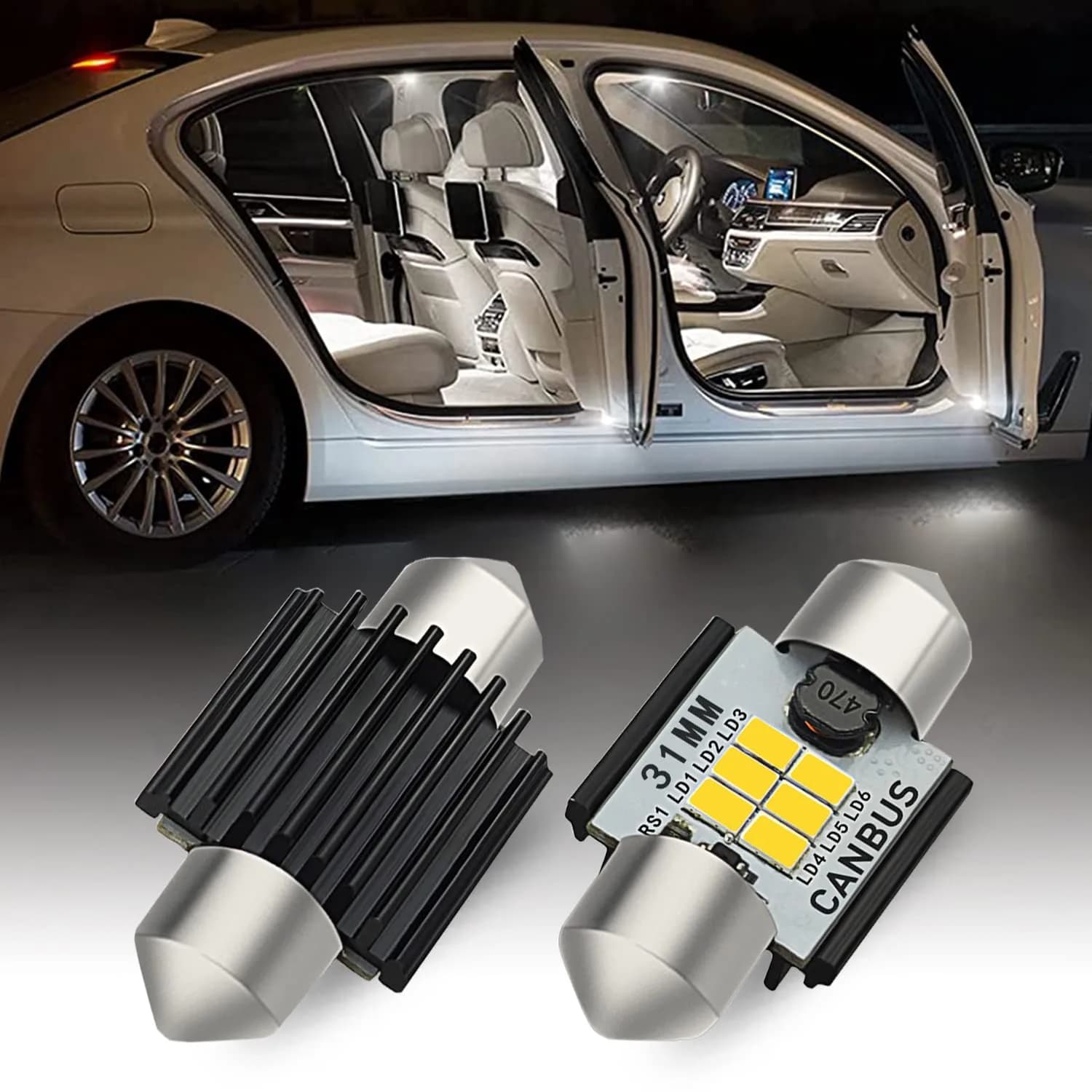 AUXITO 194 LED Bulb 6000K White 10-Pack | Error-Free Interior & Marker Lights — White / 31mm/DE3175