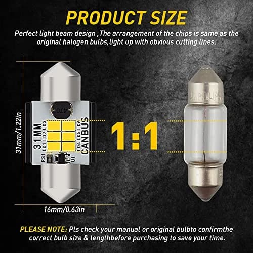 AUXITO Upgraded 31mm Festoon LED Bulbs 1.25 inch (2-Pack, Xenon White) | CANbus Error Free Interior & Exterior Lighting thumbnail 6