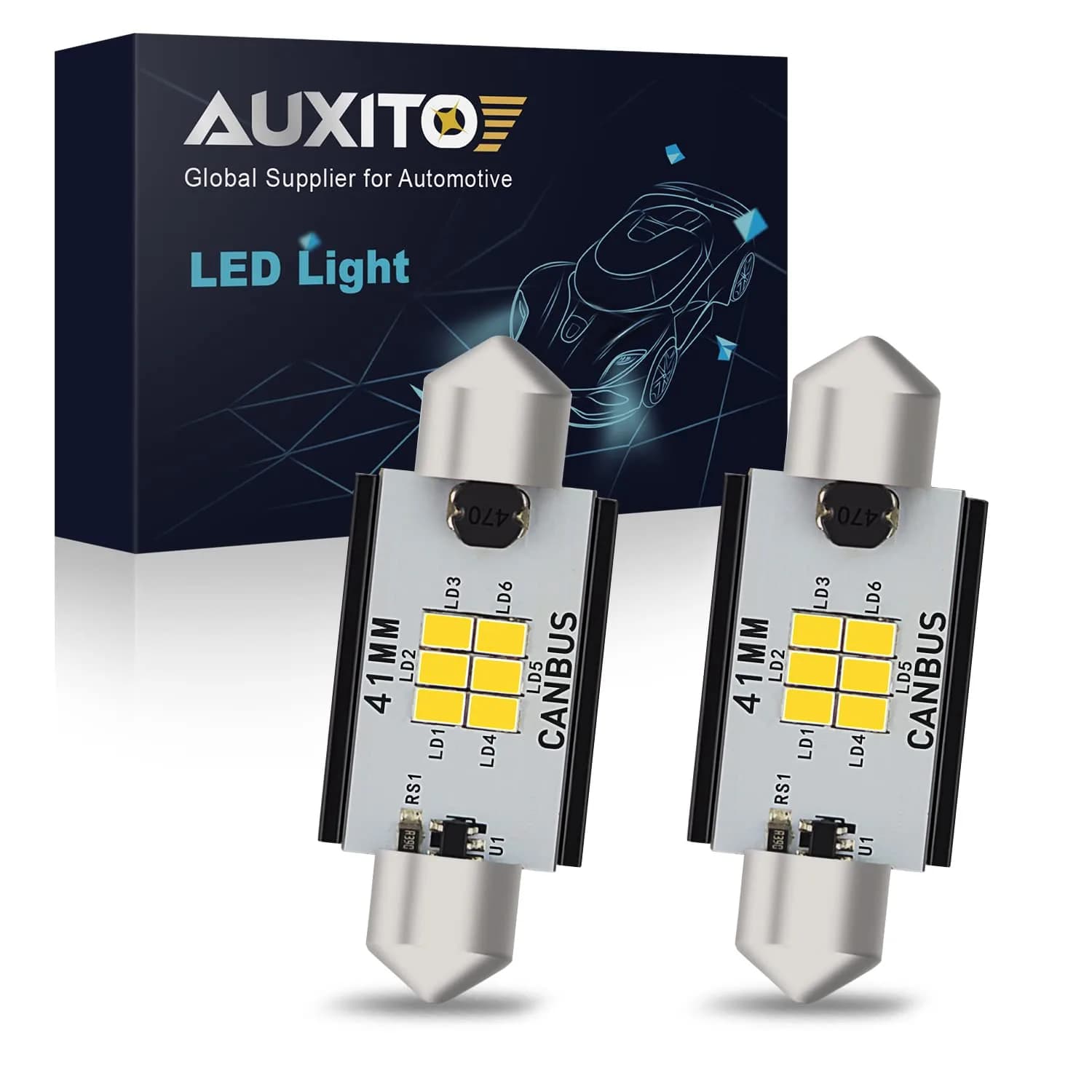 AUXITO 194 LED Bulb 6000K White 10-Pack | Error-Free Interior & Marker Lights — White / 41mm/578
