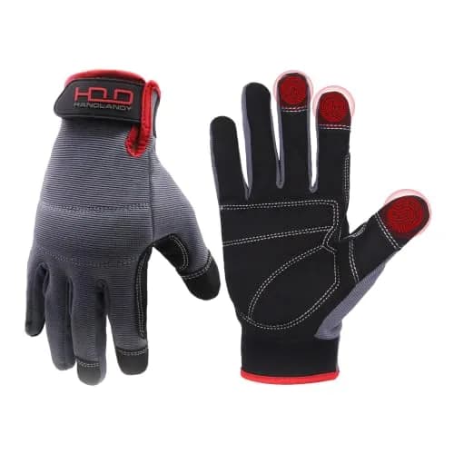 HANDLANDY Men's Work Gloves Touchscreen Synthetic Leather Utility Gloves with Padded Knuckles & Palm (Large, Grey) thumbnail 1