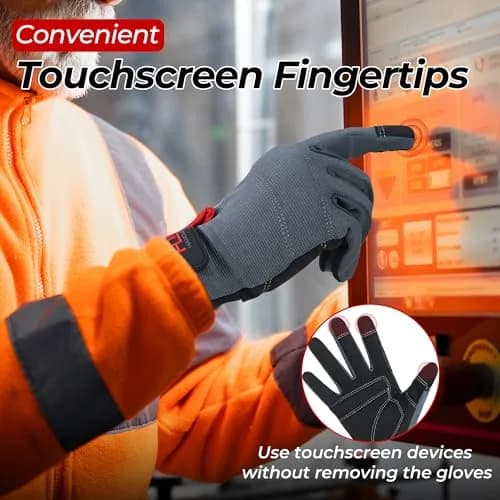 HANDLANDY Men's Work Gloves Touchscreen Synthetic Leather Utility Gloves with Padded Knuckles & Palm (Large, Grey) thumbnail 4