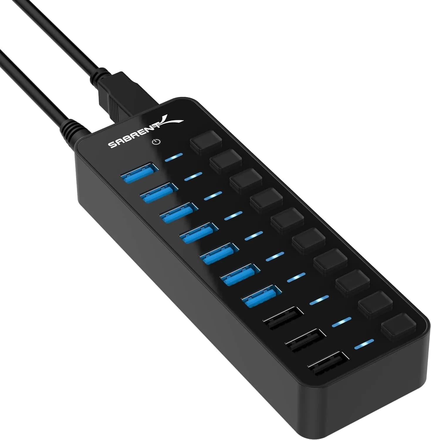 Sabrent 10-Port Powered USB 3.0 Hub with 3 Smart Charging Ports & 60W Adapter | Expands Connectivity for PC, Mac, Linux