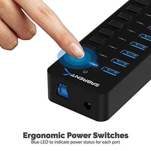 Sabrent 10-Port Powered USB 3.0 Hub with 3 Smart Charging Ports & 60W Adapter | Expands Connectivity for PC, Mac, Linux thumbnail 3