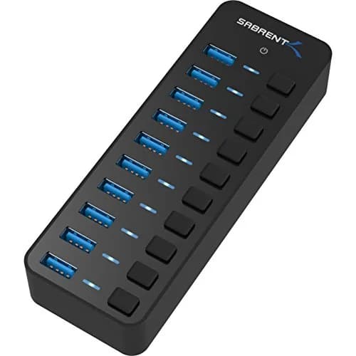 Sabrent 10-Port 60W Powered USB 3.0 Hub with Individual Switches & LEDs | Expands Connectivity for PC & Mac thumbnail 1