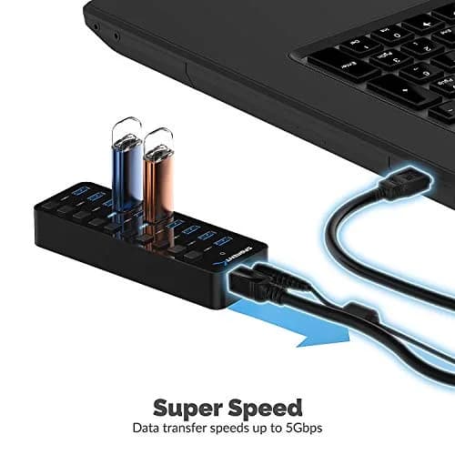 Sabrent 10-Port 60W Powered USB 3.0 Hub with Individual Switches & LEDs | Expands Connectivity for PC & Mac thumbnail 5