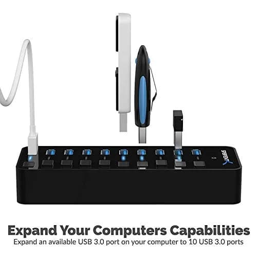 Sabrent 10-Port 60W Powered USB 3.0 Hub with Individual Switches & LEDs | Expands Connectivity for PC & Mac thumbnail 2