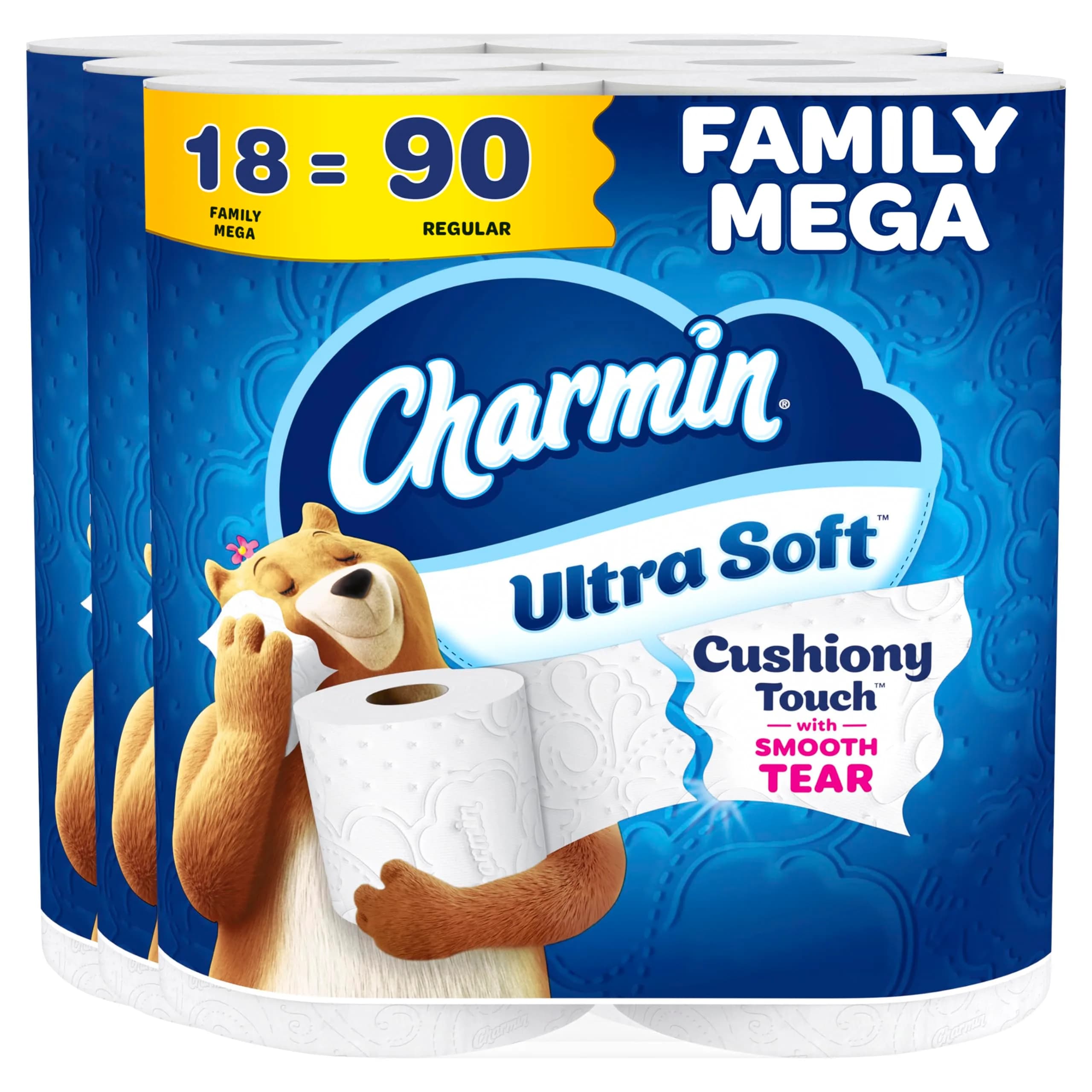 Charmin Ultra Soft Cushiony Touch Toilet Paper, 18 Family Mega Rolls (4806 Sheets Total) | 2-Ply, Unscented, Septic-Safe — 18 Rolls (267 Sheets)