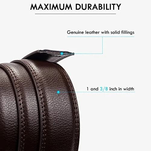 BOSTANTEN Ratchet Leather Belt for Men, 32"-38" Waist Adjustable, 1.38" (35mm) Width | Cuttable Design for Custom Fit thumbnail 3