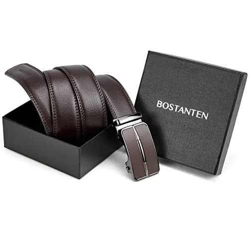 BOSTANTEN Ratchet Mens Belt Leather Trim to Fit 1 3/8" (3.5 cm) Gift Boxed | Adjustable Automatic Buckle for Dress & Casual Wear thumbnail 6