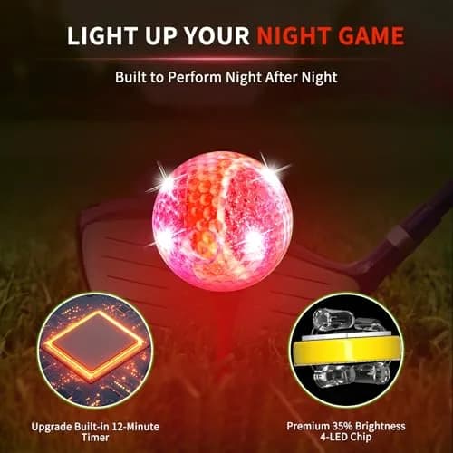 Crestgolf 6 Pack Glow in The Dark Golf Balls Light up Night LED Golf Balls with 12-Minute Reset Timer thumbnail 4