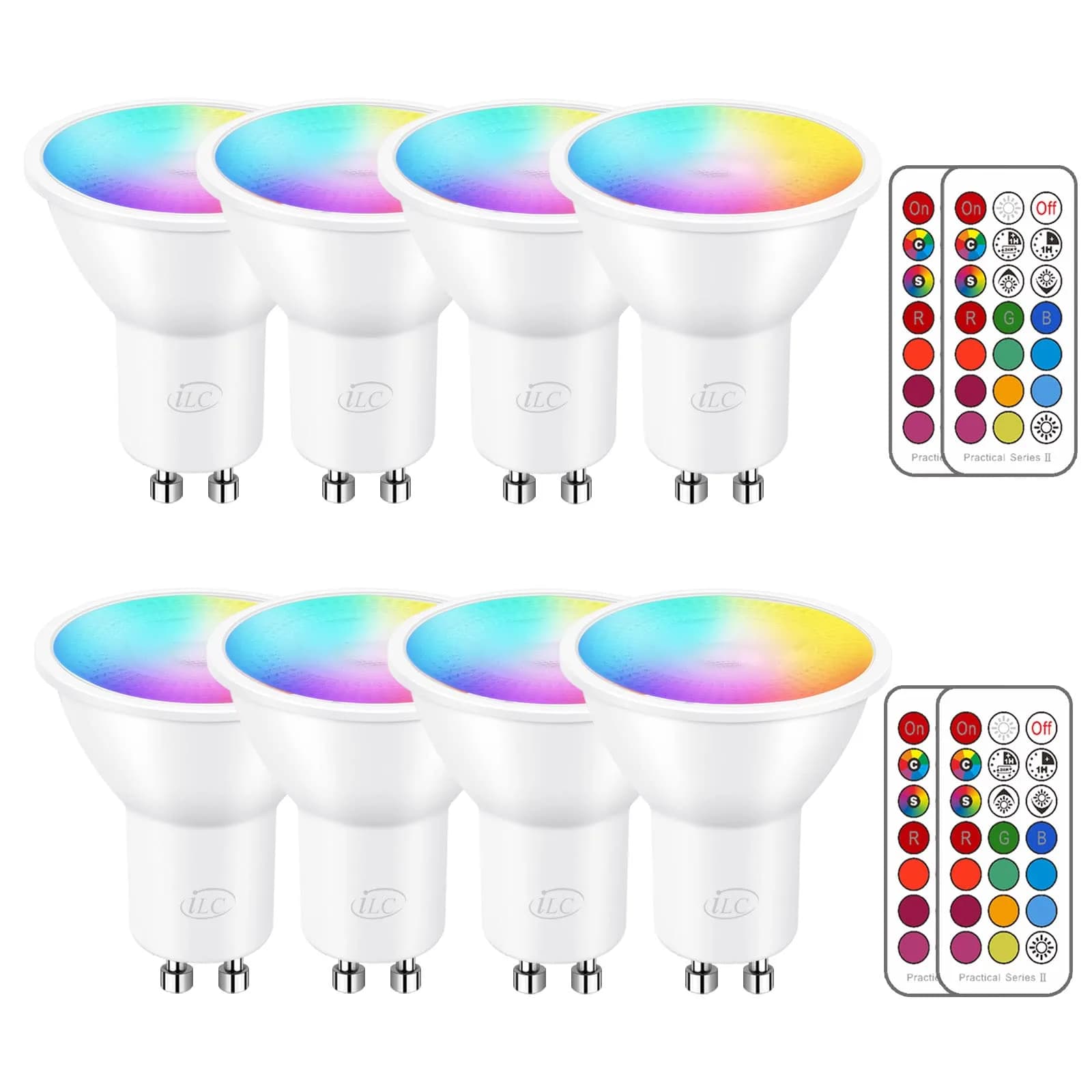 ILC GU10 LED Color Changing Light Bulb 5W (450 Lumens) with Remote Control, Pack of 4 | 12 Colors, 2700K Warm White — Warm White 2700k + Rgb